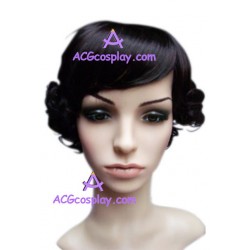 Women's 22cm Black Short Wavy Wig cosplay wig