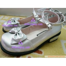 Round head flat with bowknot silver doll clasp princess shoes lolita shoes boots cosplay shoes