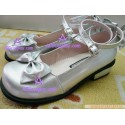 Round head flat with bowknot silver doll clasp princess shoes lolita shoes boots cosplay shoes