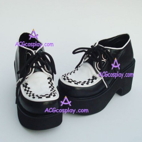 General punk lolita shoes thick sole black and white