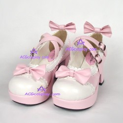 Lolita shoes girl shoes high heel style 9829B white and pink